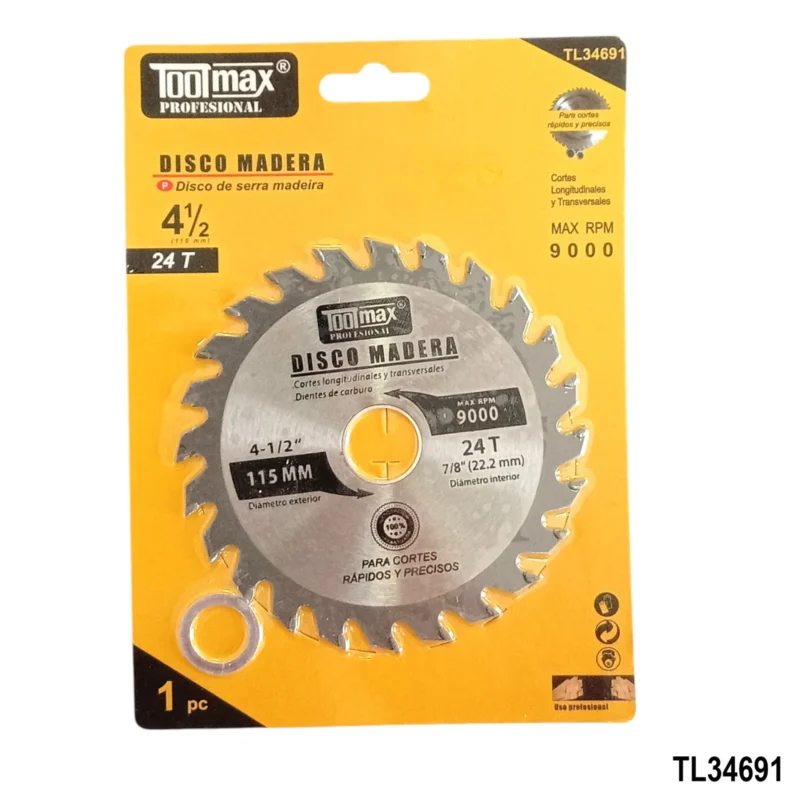DISCO DE MADERA 4- 1/2" X 24D - 115 MM TOOLMAX